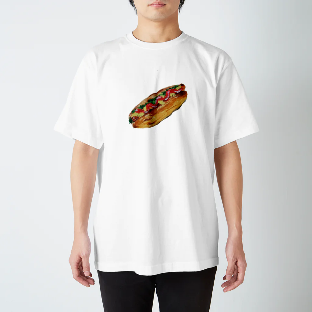 ぴーひゃら食べもの水彩画のホットドッグ水彩画 スタンダードTシャツ