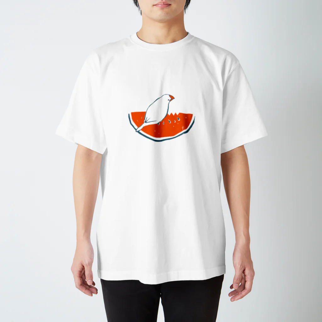 hayakawa(文鳥絵)のスイカ文鳥 スタンダードTシャツ