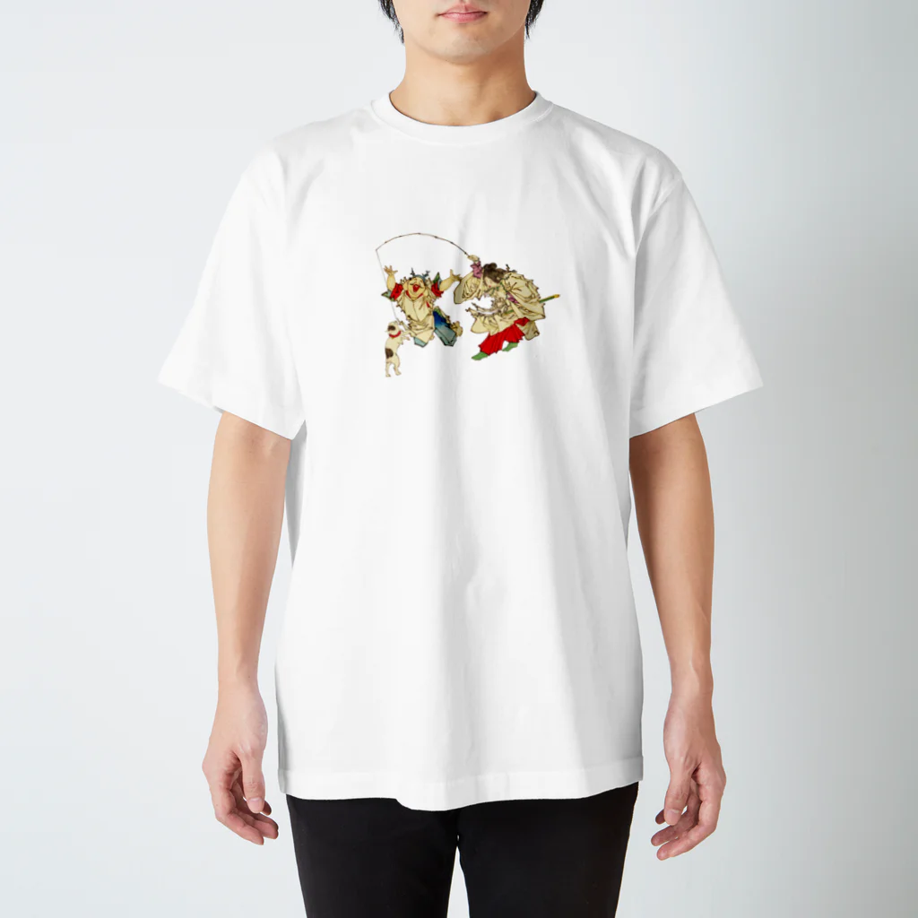 猫の浮世絵・草紙の猫と遊ぶ神功皇后と恵比寿天 スタンダードTシャツ