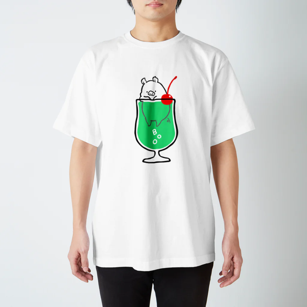 前髪ぱっつん◆SUZURI店のクリームソーダ◆豚トッピング スタンダードTシャツ