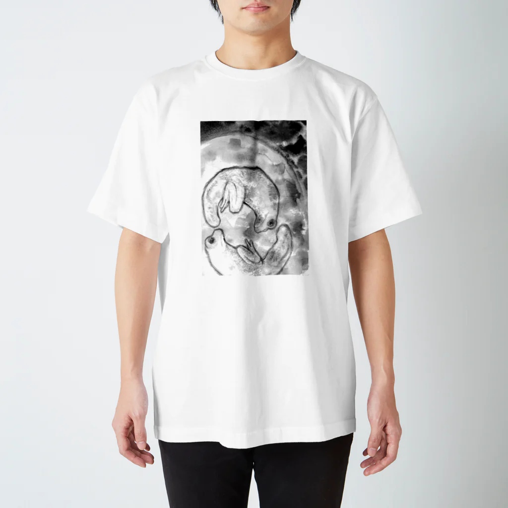 家の中の蛙 SUZURI店／森本のふたつの(黒) Regular Fit T-Shirt