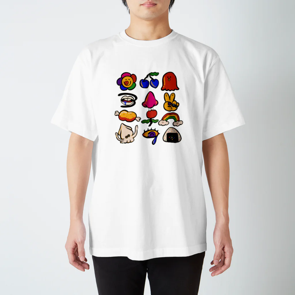 愉快レトロ雑貨屋★39太郎のレトロポップ39太郎・絵文字【ふちどりしてる】 スタンダードTシャツ