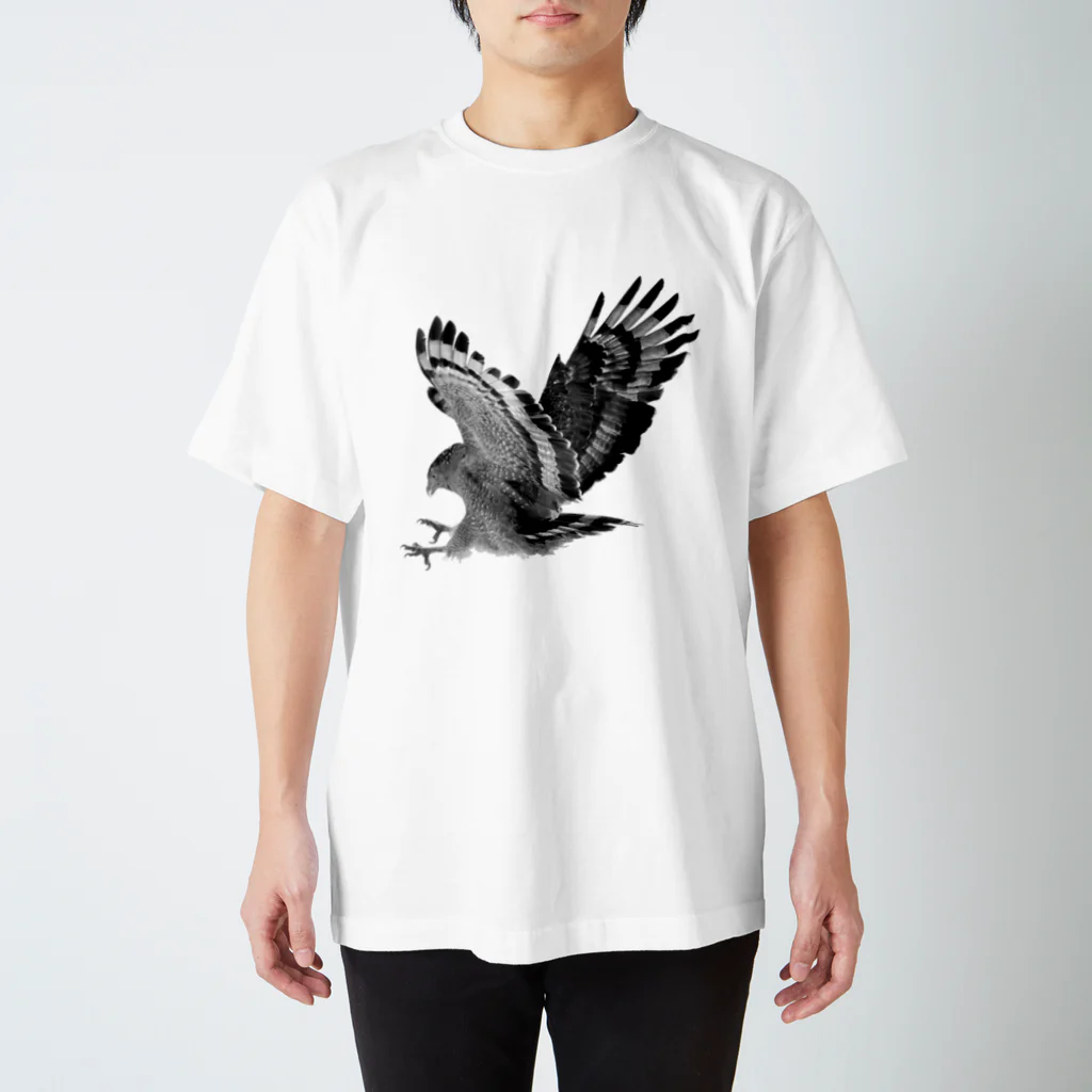 WILDBIRD GOODS SHOPのカンムリワシ・モノクロ スタンダードTシャツ