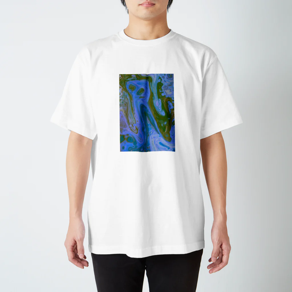 あくびの世界のBlue&Greenなフルイドアート Regular Fit T-Shirt