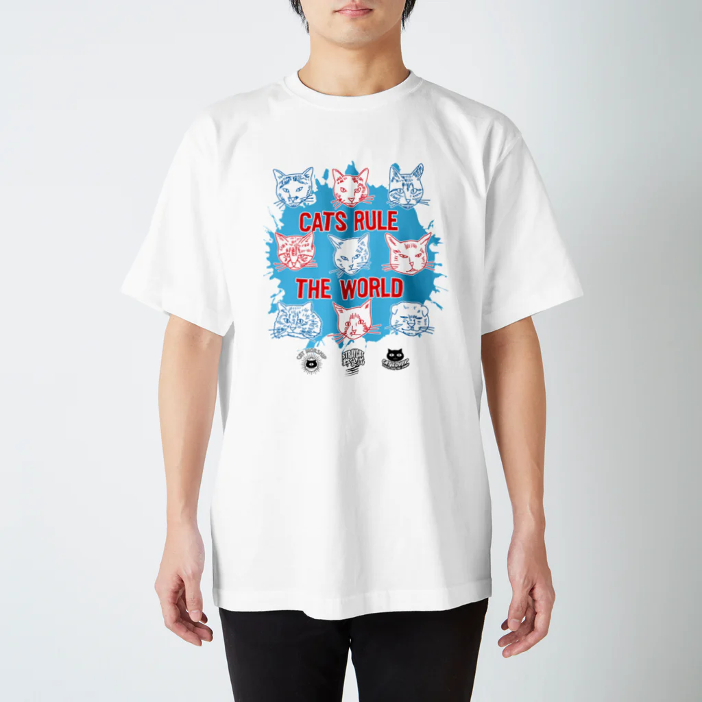 LONESOME TYPE ススの猫が世界を支配するFreeHand（青） スタンダードTシャツ