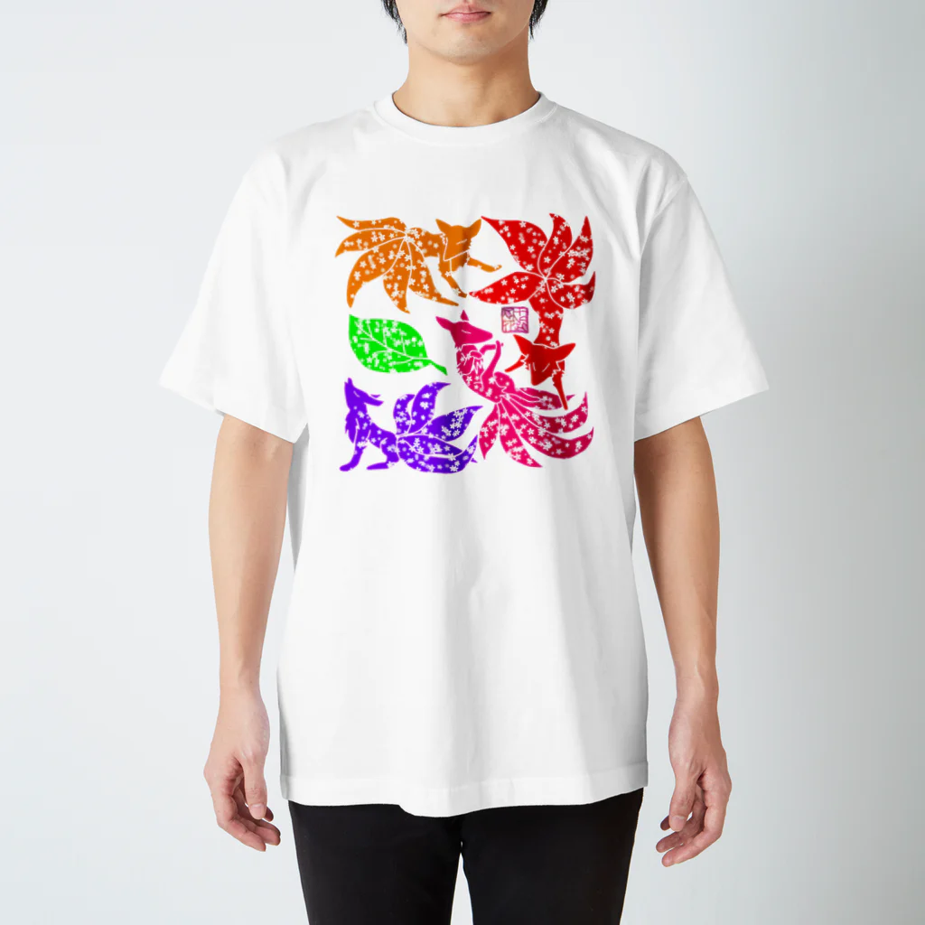 ❀花狐庵❀-HanaKoAn-の「百歳」Series * Fox!!Fox!!Fox!!"KonZukushi"haru Regular Fit T-Shirt