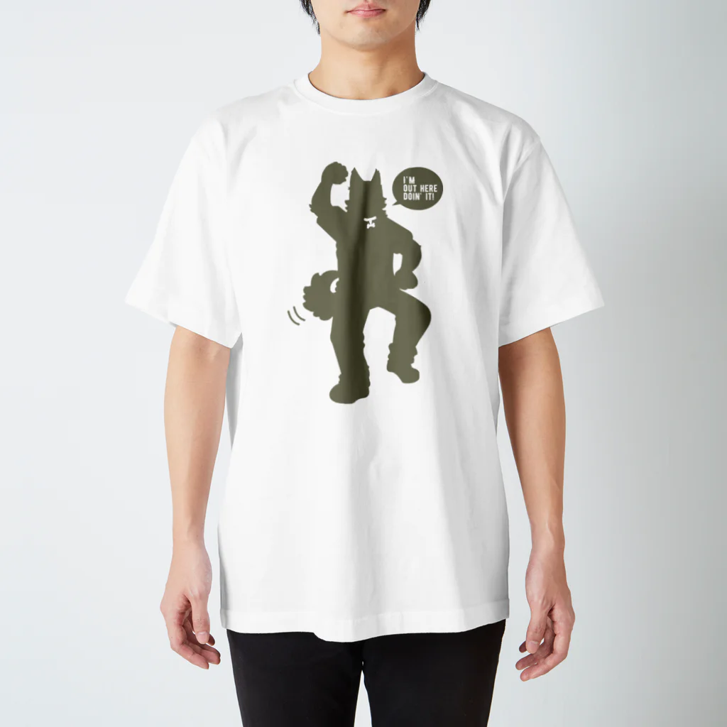 志国一路officialの犬がノッてます_カーキ Regular Fit T-Shirt