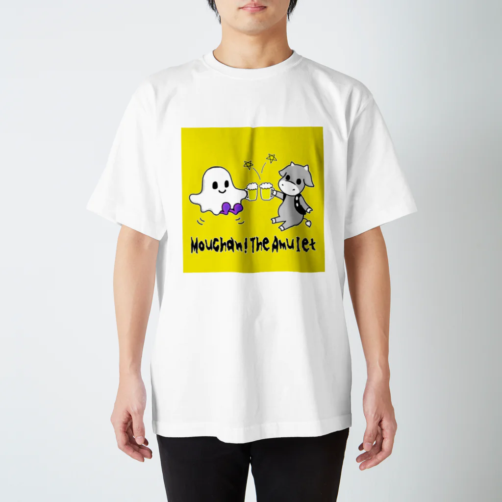 K O （けい・おー）のグッズのモーちゃんビールを飲む、黄バージョン スタンダードTシャツ