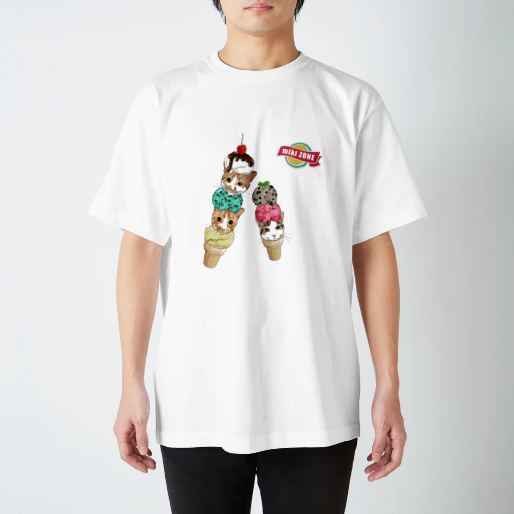 みきぞーん｜保護猫 ミッキー画伯と肉球とおともだちのrui&ram&ta-chan ice Regular Fit T-Shirt