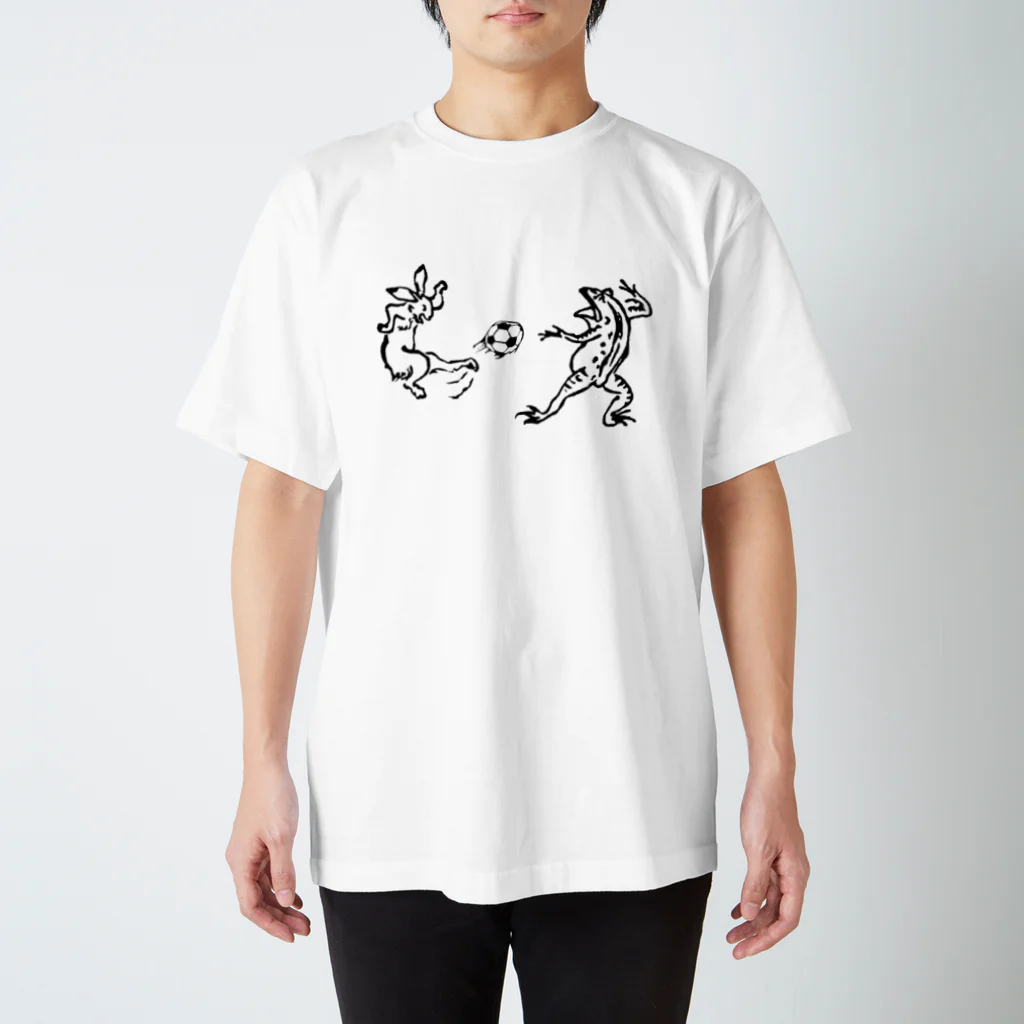 モルTの鳥獣人物戯画　ウサギカエル　サッカー スタンダードTシャツ