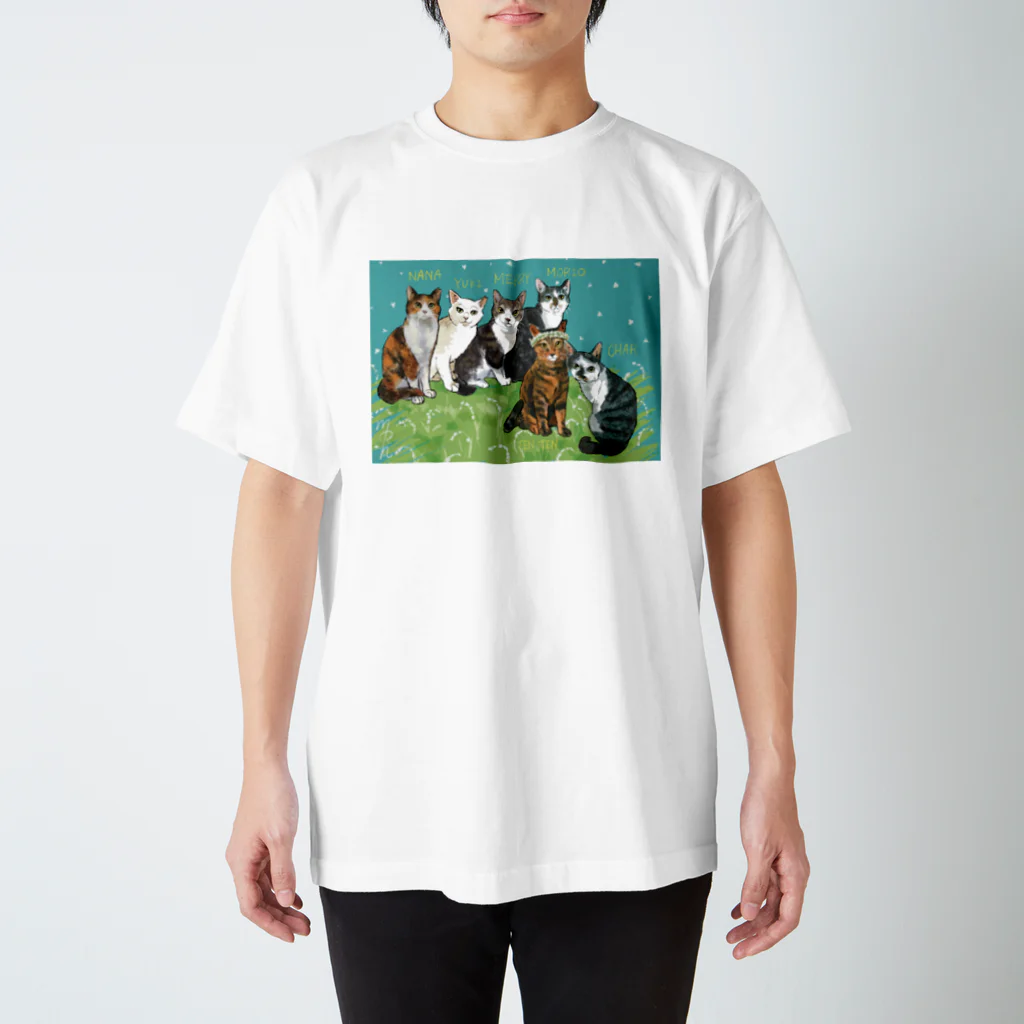 猫のイラスト屋さんのyuki&merry&mori&nana&ten&char スタンダードTシャツ