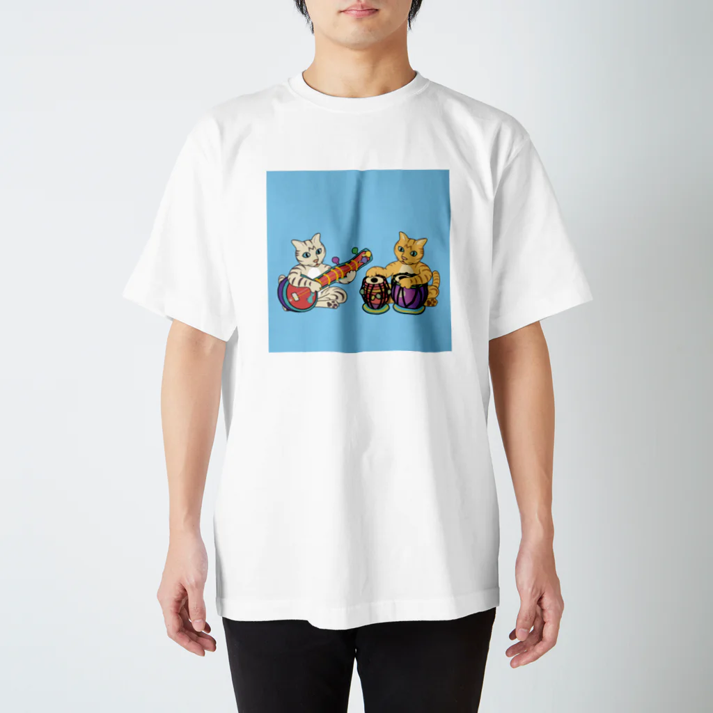 yamame1000ninのインド音楽猫 Regular Fit T-Shirt