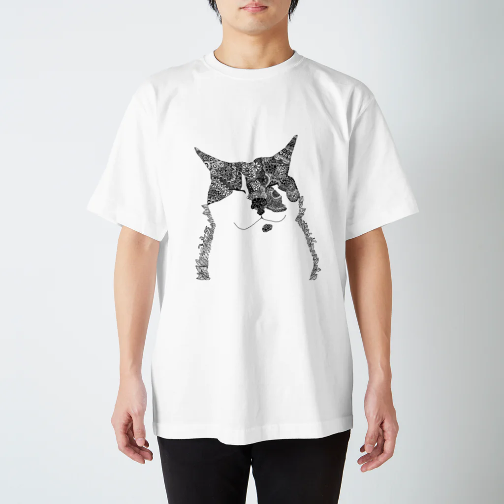 KASHI MOSHI-カシモシ-の線画CAT(猫) スタンダードTシャツ