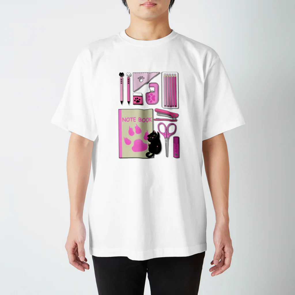 ネコのひたいのお気に入りのニャンコ文房具（ｐｉｎｋ） スタンダードTシャツ