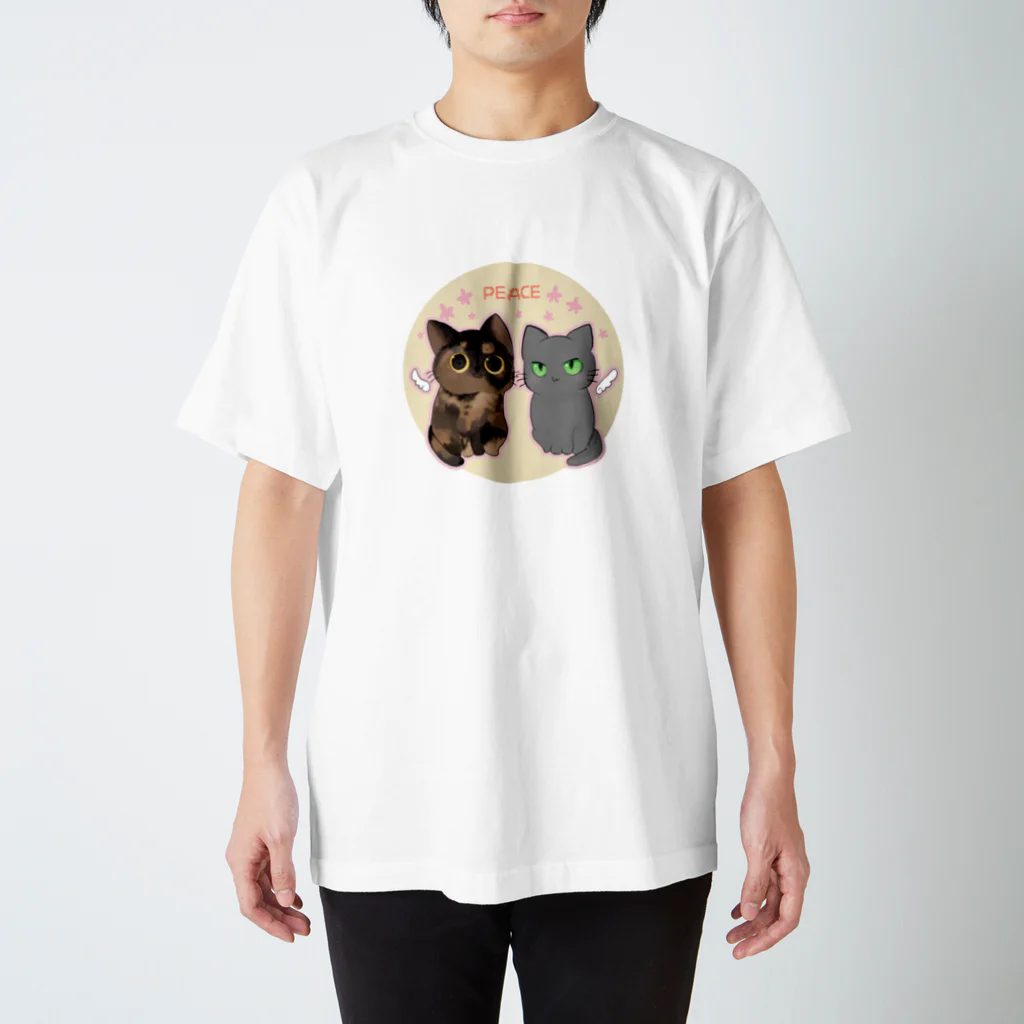 ねこほうチャンネル公式グッズのハムモモ平和チームイラストグッズ スタンダードTシャツ