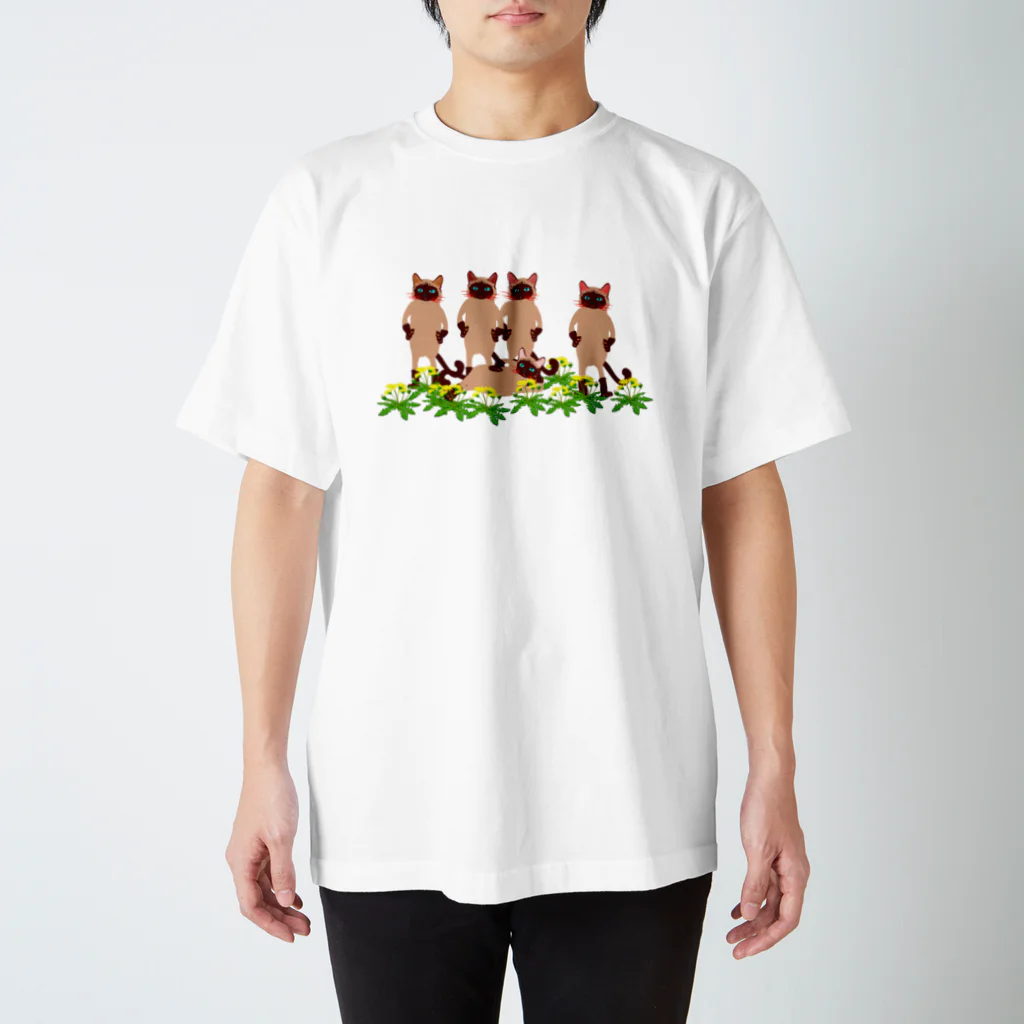 sasabeerのたんぽぽとシャムねこ スタンダードTシャツ