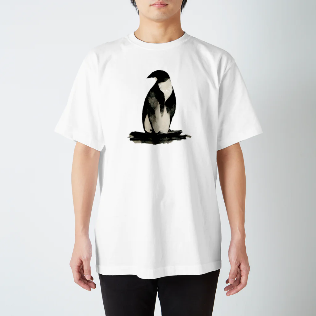 二三工房の水墨画風ペンギン スタンダードTシャツ