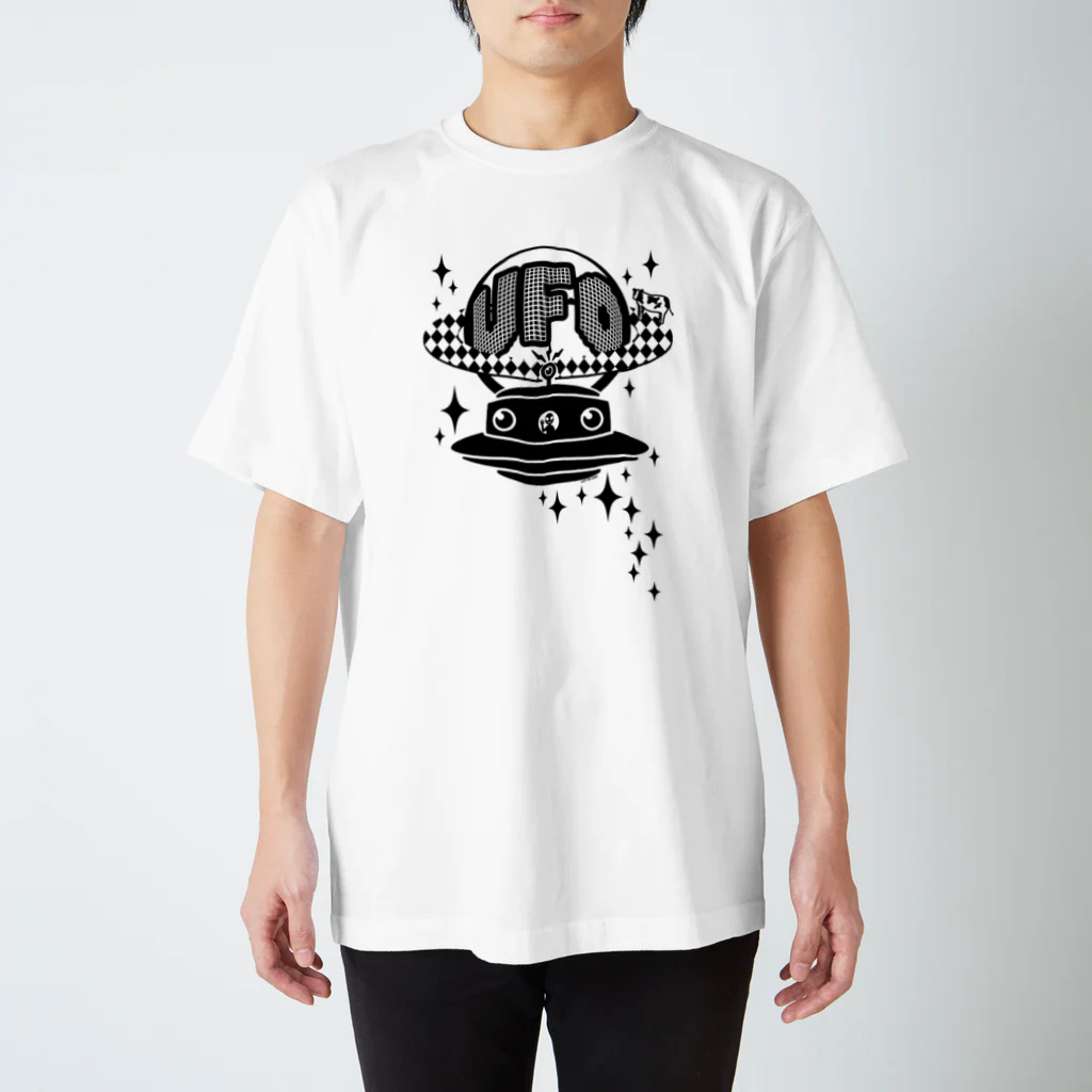 Cɐkeccooの宇宙にきらめく宇宙人★未確認飛行物体★UFO★‐ブラック スタンダードTシャツ