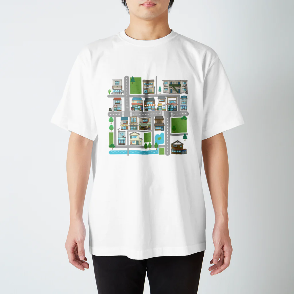 マル虫工房の建物たくさんイラストマップ スタンダードTシャツ