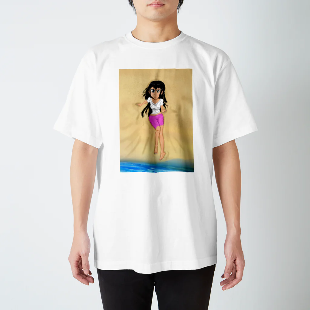 げーむやかんのカラー黒髪女子浜辺 スタンダードTシャツ