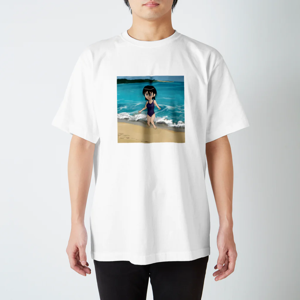 げーむやかんのスクール水着浜辺 スタンダードTシャツ
