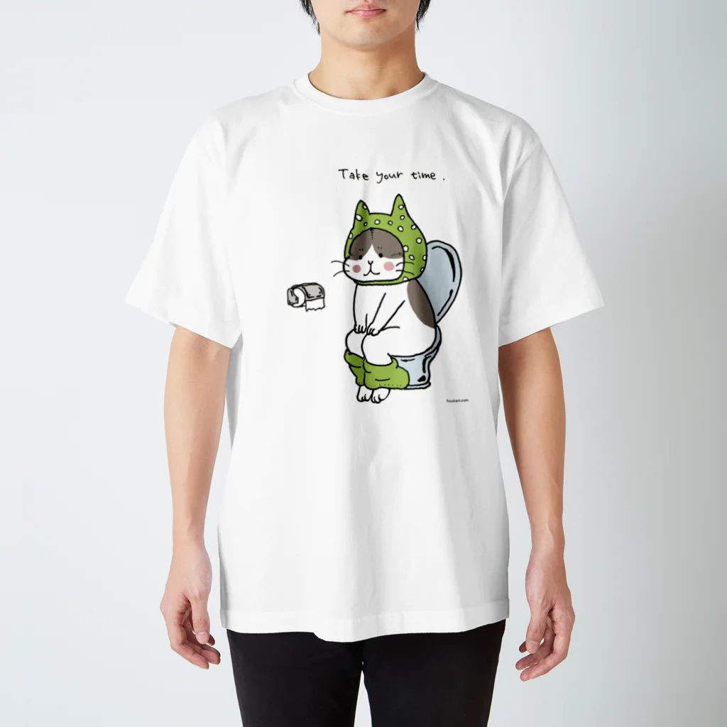 ほっかむねこ屋（アトリエほっかむ）のトイレねこ　緑色 スタンダードTシャツ