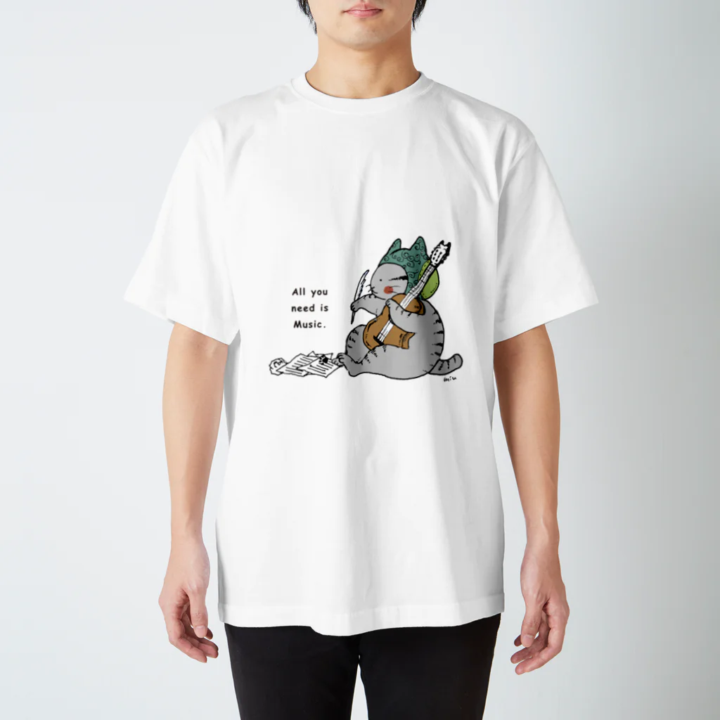 ほっかむねこ屋（アトリエほっかむ）の作曲するギターねこ スタンダードTシャツ