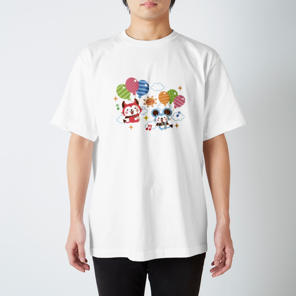 ミニマムユニヴァース@SUZURIのデビねこくんとデビねずちゃん Tシャツ 風船 Regular Fit T-Shirt