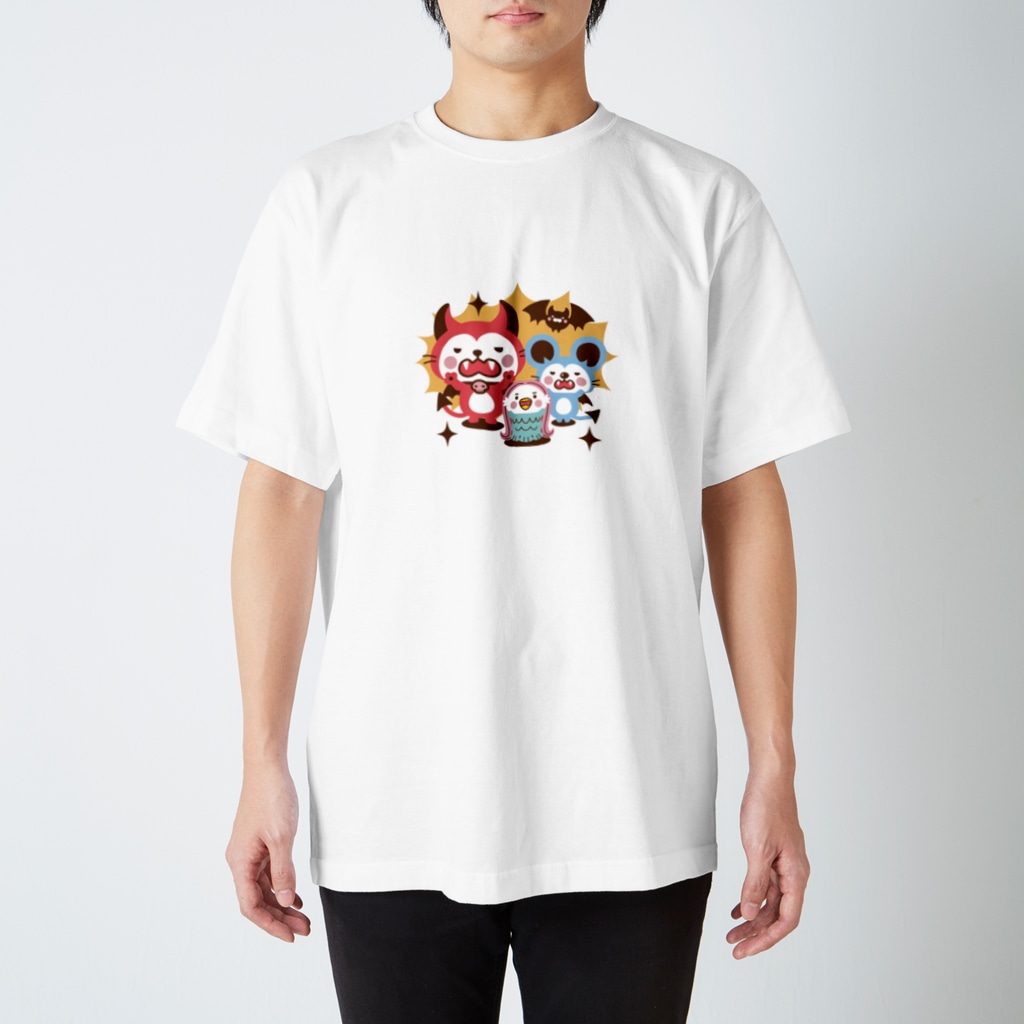 ミニマムユニヴァース@SUZURIのデビねこくんとデビねずちゃん Tシャツ アマビエ Regular Fit T-Shirt