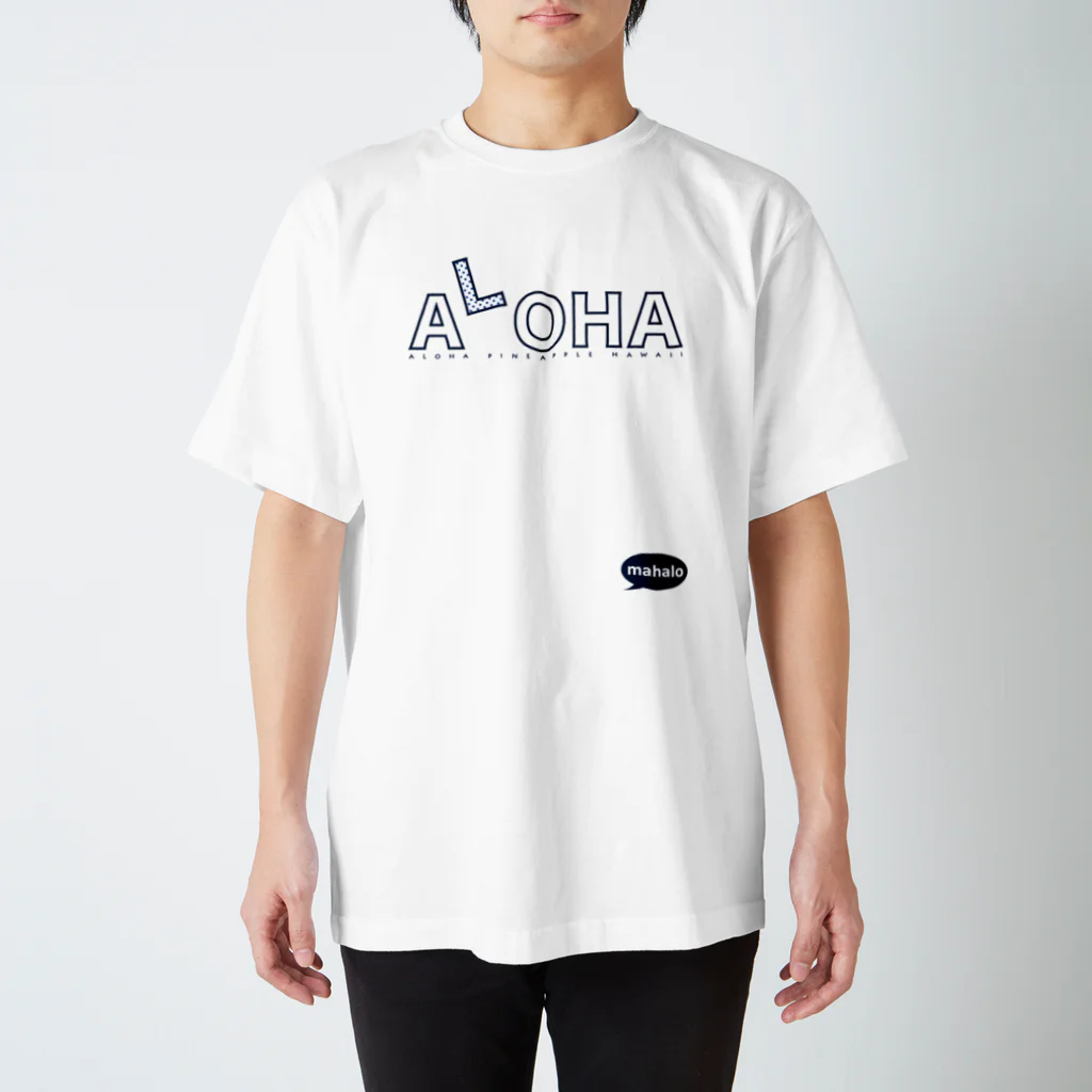 aloha_pineapple_hawaiiのALOHA dots navy blue　108 スタンダードTシャツ