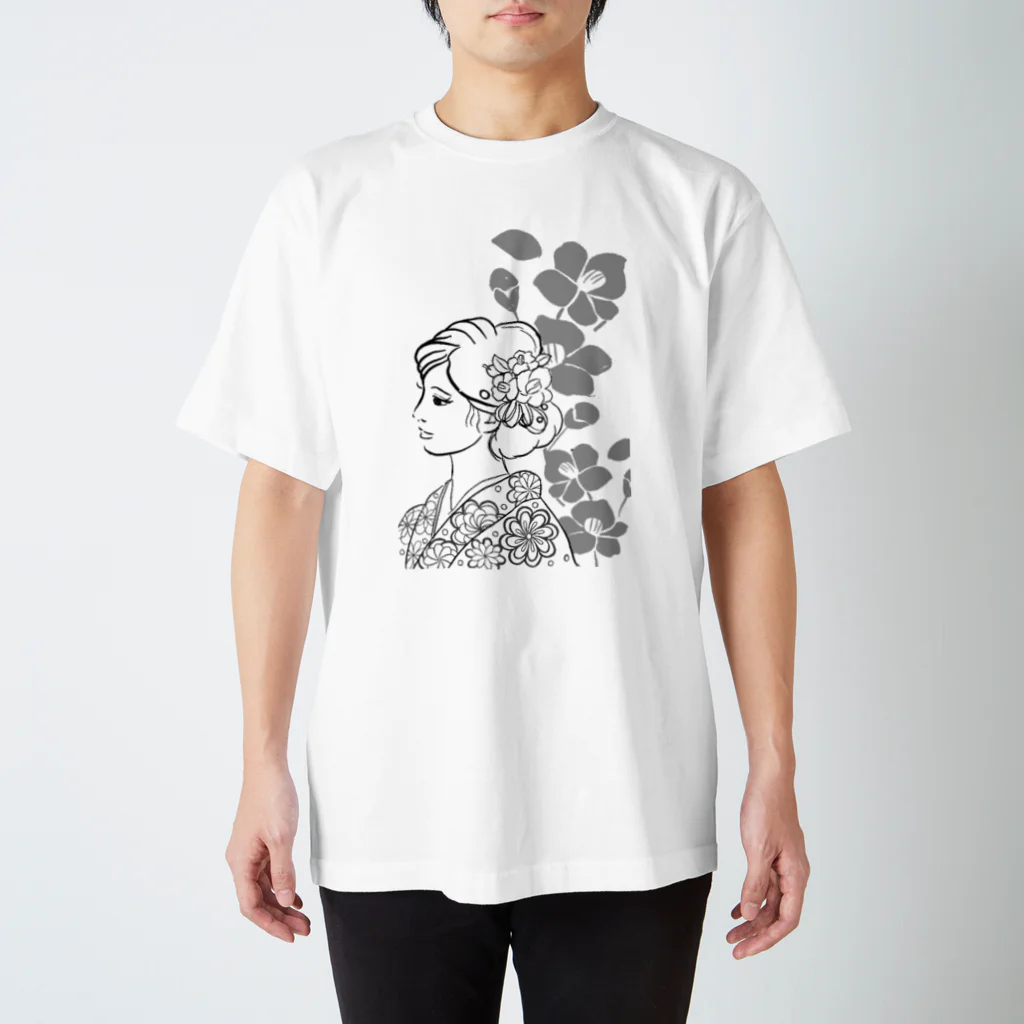 ki’s stampのWabisabiー椿(モノクロ) スタンダードTシャツ