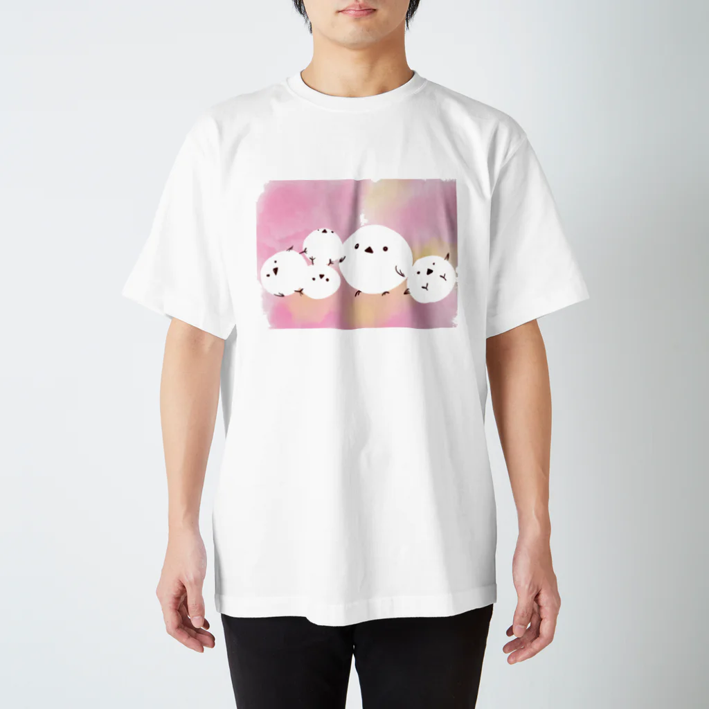 ゆらまき(yuramaki)のシマエナガ団子(さくら) スタンダードTシャツ