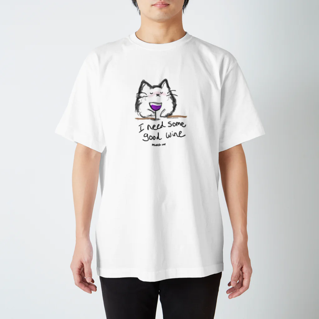 Midlife Cat🐱のMidlife Cat_WINE 🍷  スタンダードTシャツ