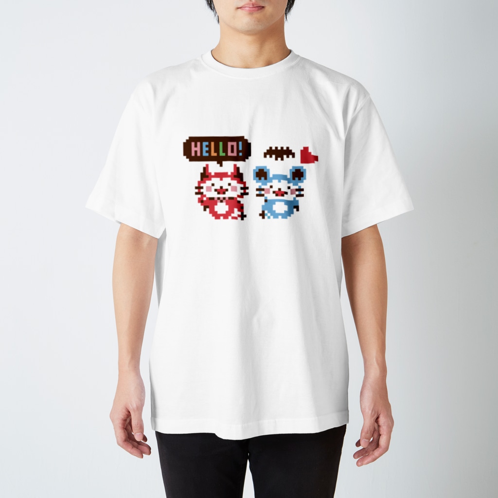ミニマムユニヴァース@SUZURIのデビねこくんとデビねずちゃんドット絵Tシャツ Regular Fit T-Shirt