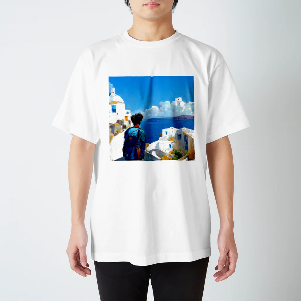 midjourney_travelerのサントリーニ島 Regular Fit T-Shirt