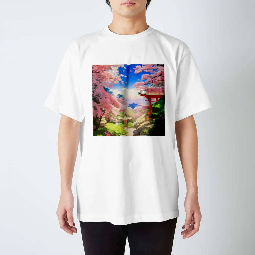 Beautiful_Landscapeの桜・鳥居・青空　その１ スタンダードTシャツ