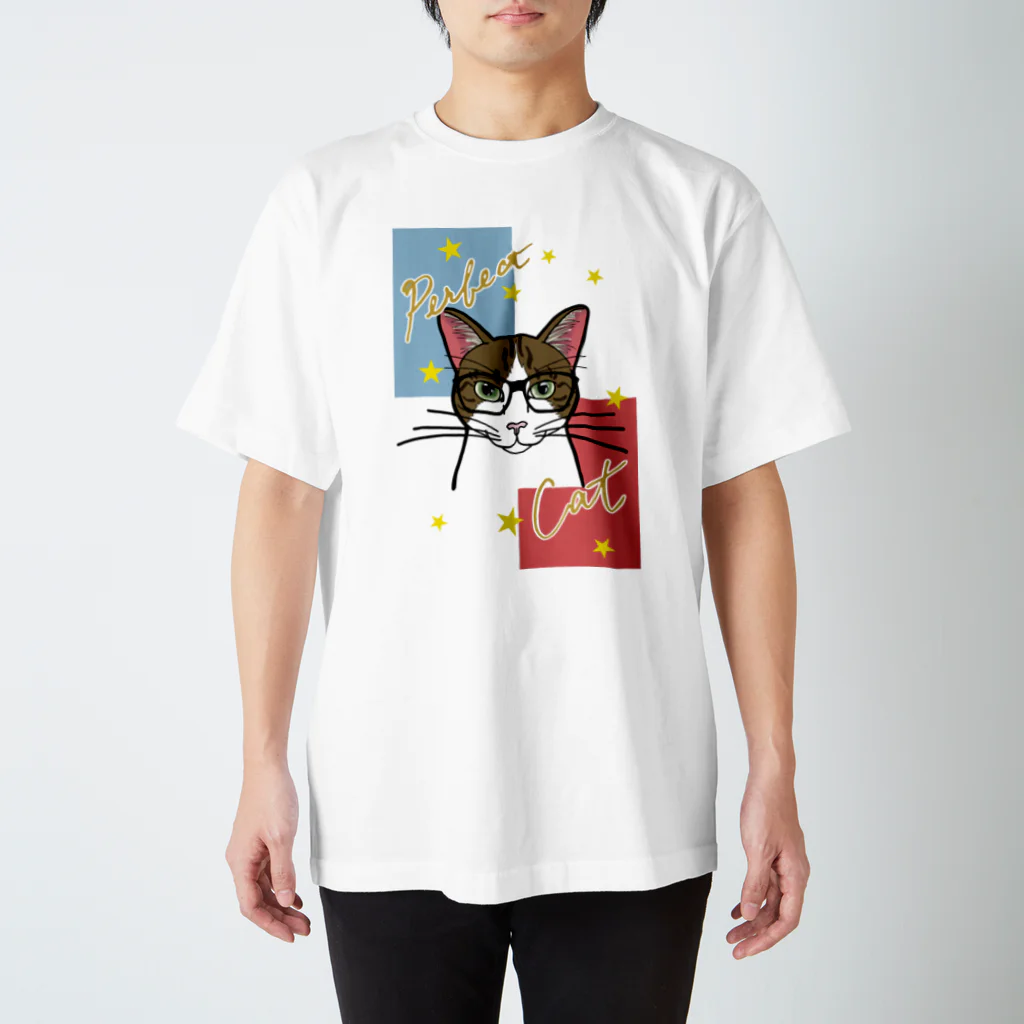 猫好きピーちゃんのお店ハニーコのパーフェクト・キャット（メガネ） スタンダードTシャツ