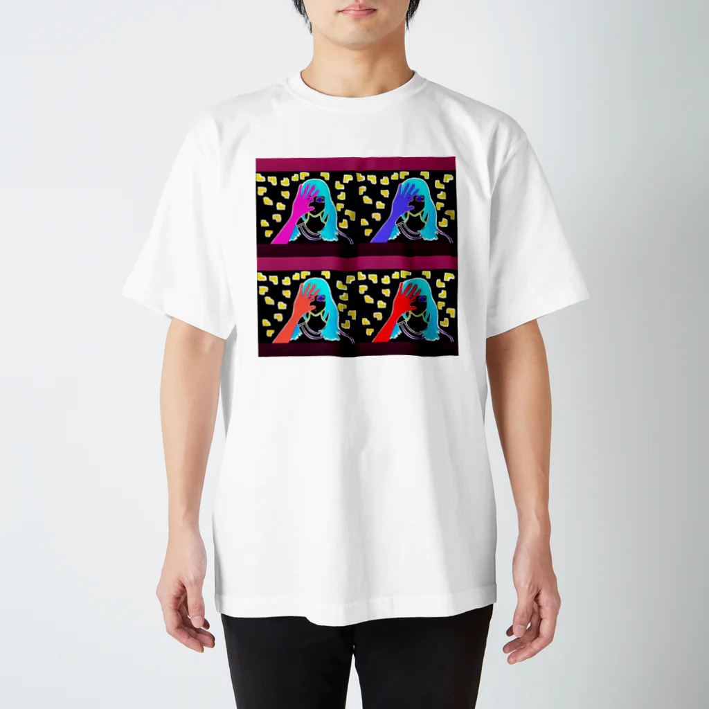 isseiartのアトリエイッセイ ネオン 女の子 スタンダードTシャツ