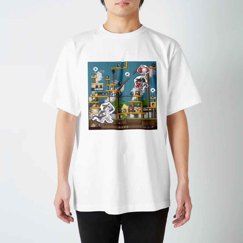 にゃんたまチャンネルのワイワイおもちくんとチニくんのドット絵 スタンダードTシャツ