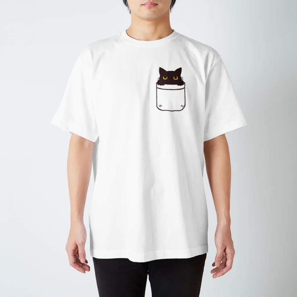 気まぐれ屋(のりきち)のポケット猫　黒猫 Regular Fit T-Shirt