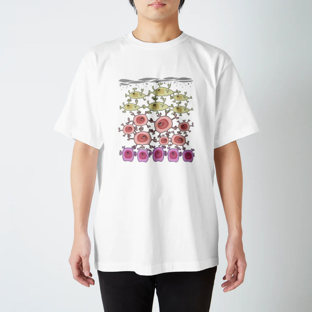 ポドサイトくん/ Podocyte-kunの皮膚にいる細胞たち スタンダードTシャツ