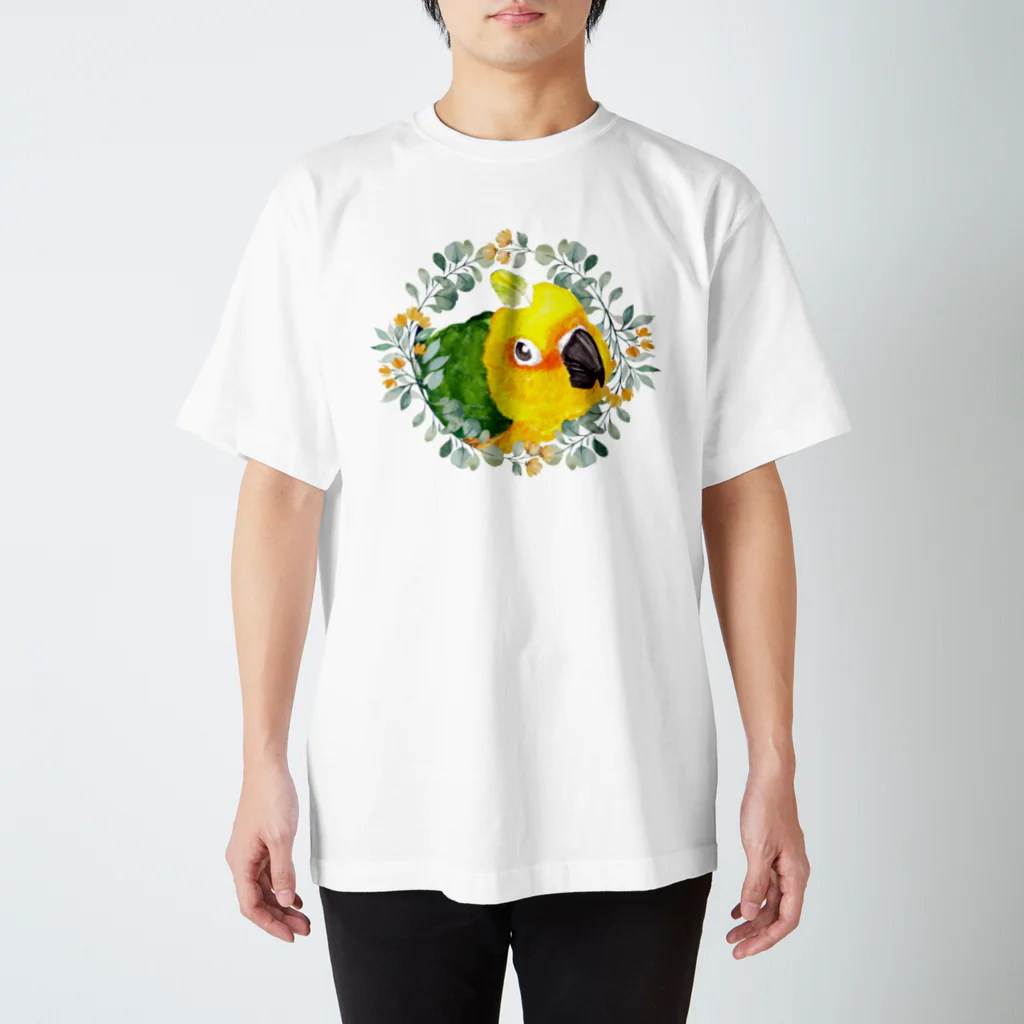 mariechan_koboの030 ナナイロメキシコインコ オレンジ小花のリース スタンダードTシャツ