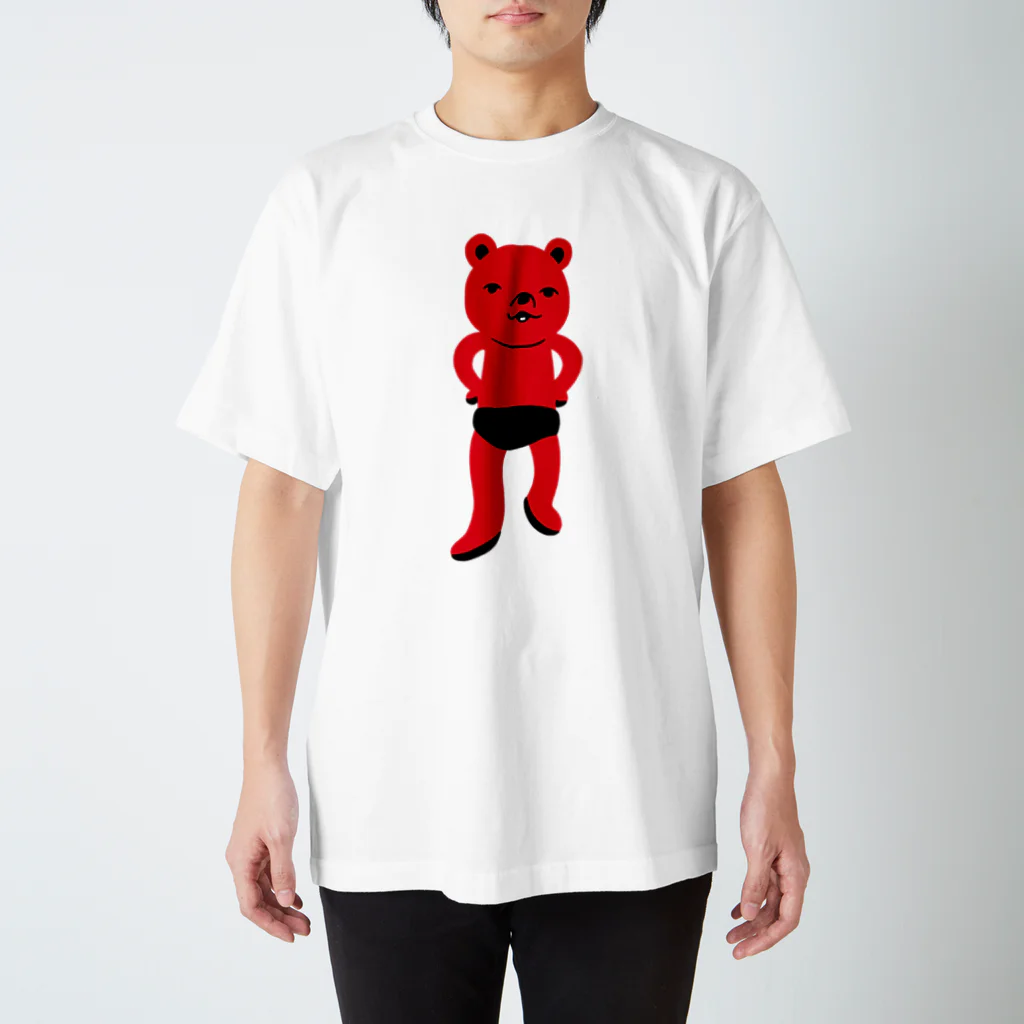 ぴこぽんSUZURIの潔い姿の熊（赤） スタンダードTシャツ