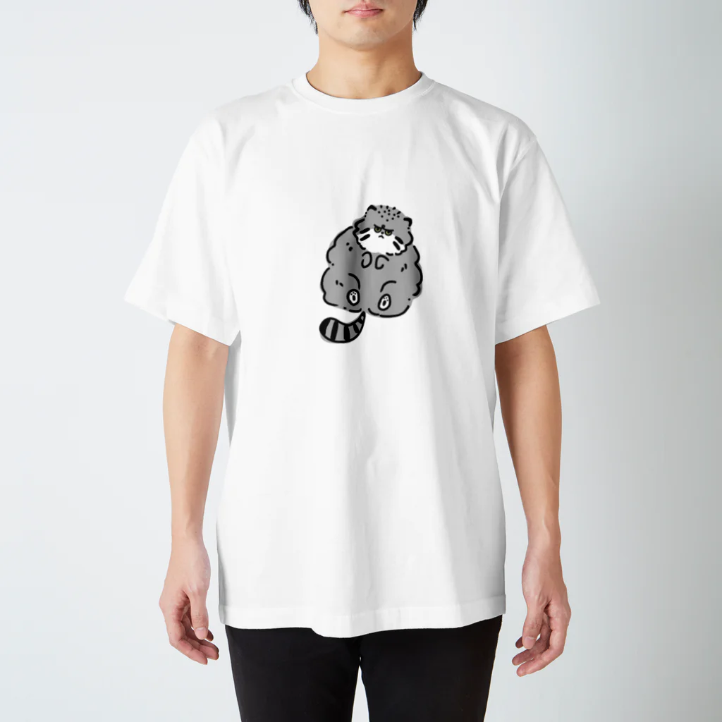 まぬるねこファンのなでられ待ちのマヌルネコ（イロ） スタンダードTシャツ