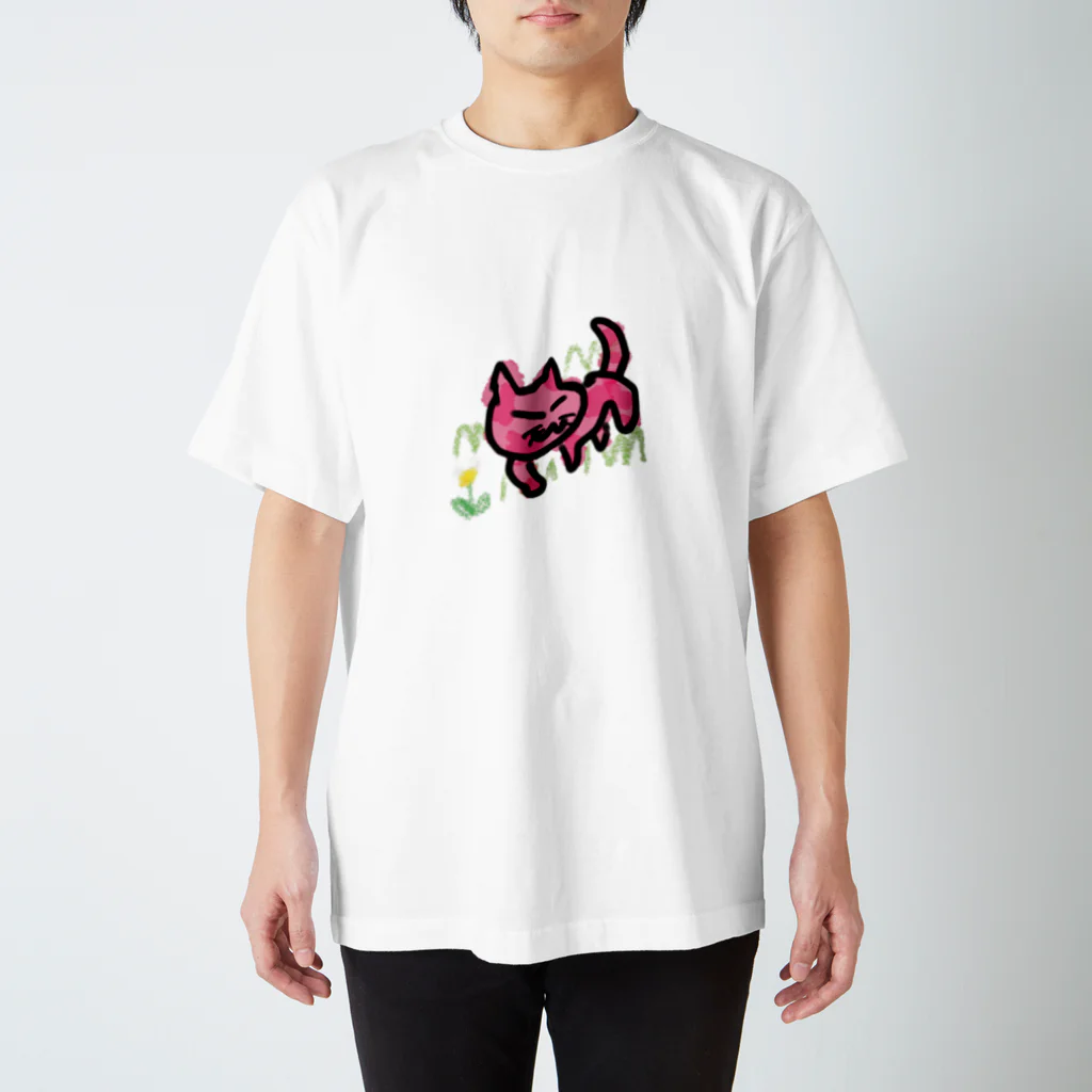 kuritamaのお外ピンクねこ スタンダードTシャツ