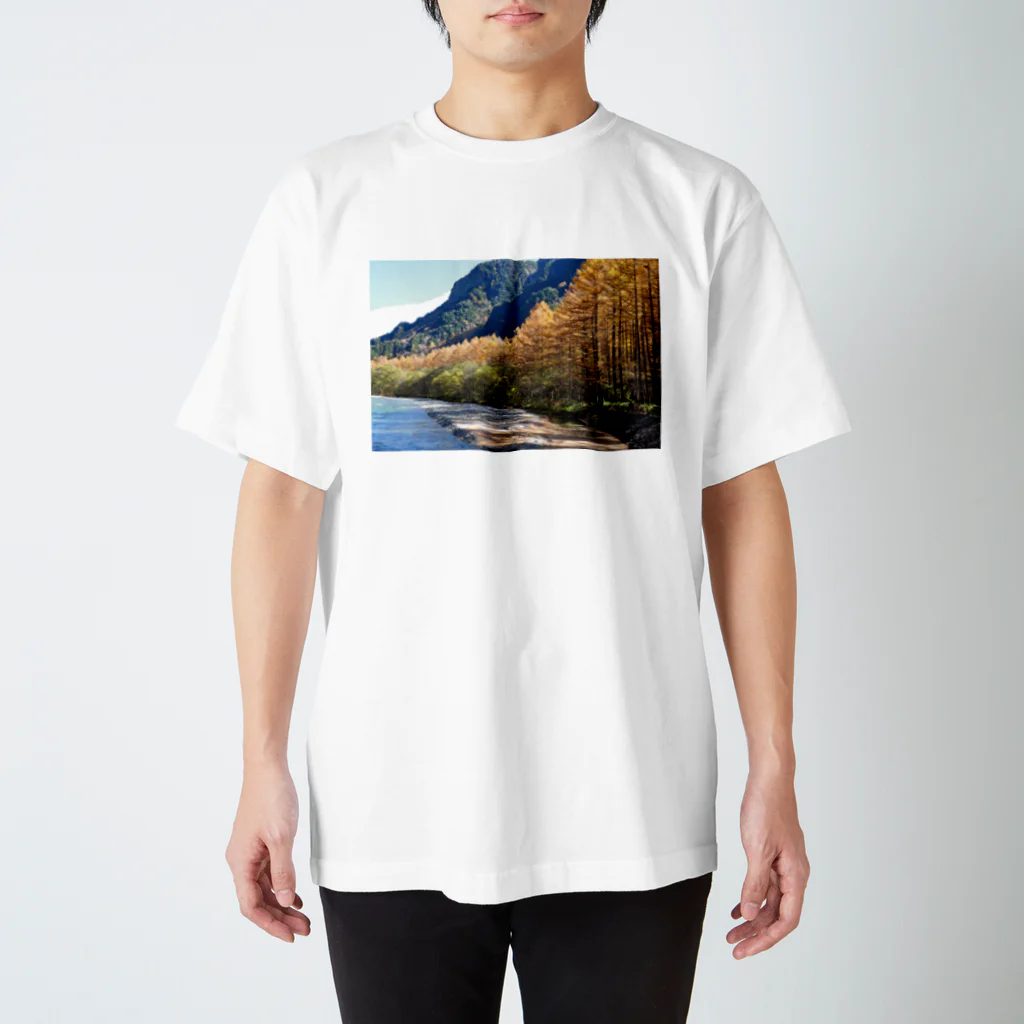 まるみなの上高地　梓川　からまつのある秋の風景 スタンダードTシャツ