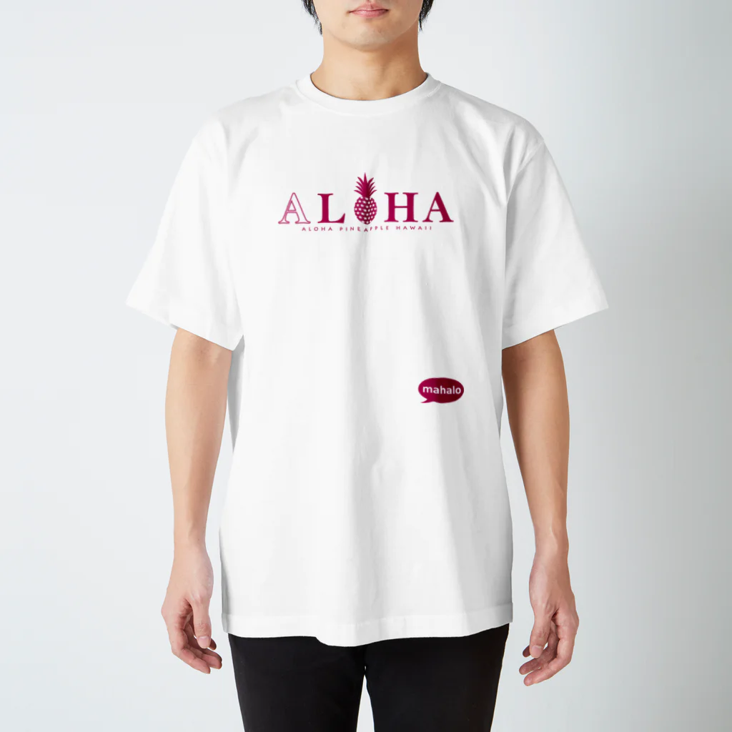 aloha_pineapple_hawaiiのパイナップル ALOHA 吹き出しマハロ 087 red pink スタンダードTシャツ