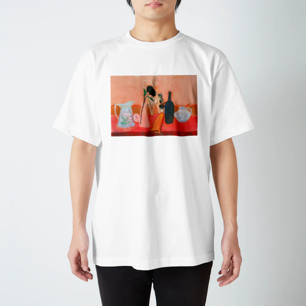 Yuhki | おばけのゆうき 公式オンラインショップ　【ちぎり絵・貼り絵のTシャツ・パーカー・スマホケース・バッグ・日用品・雑貨・文具・ドッグTシャツなど販売中】の油絵を描く猫 スタンダードTシャツ