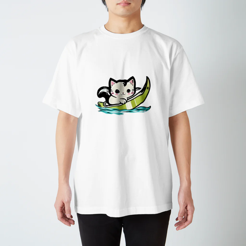 waswasのサーフィン大好き猫 スタンダードTシャツ