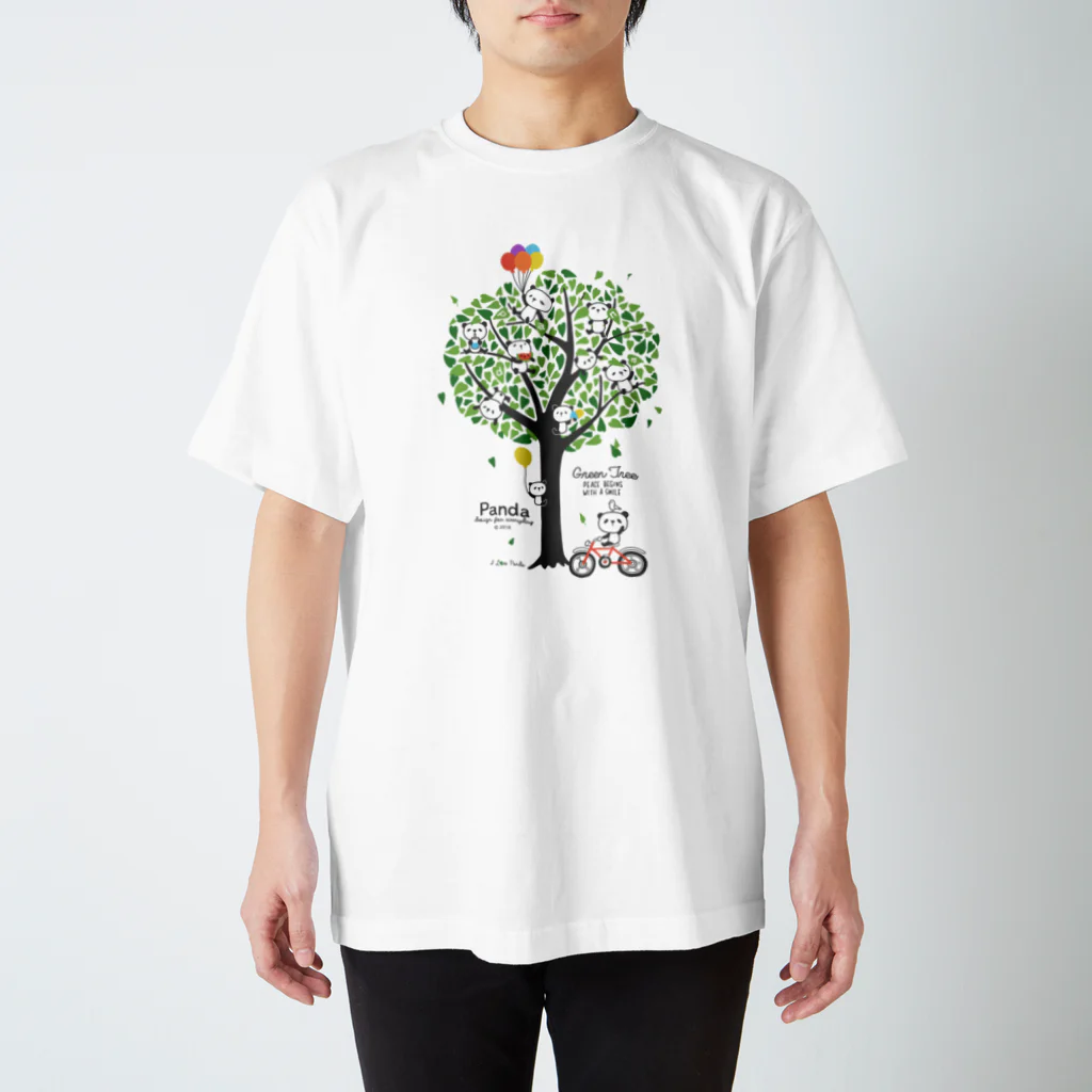 Design For Everydayのパンダと緑の木（Panda & Green Tree） スタンダードTシャツ